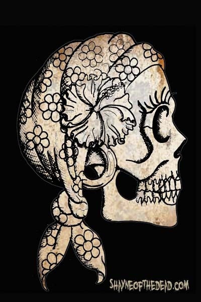 Gypsy Skull Drawing 10x15 canvas Print Momento Mori