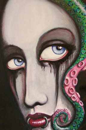 Tentacle Girl Painting 4x6 Stretched Canvas Print - Marah