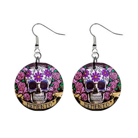 Sugar Skull ear rings, one inch button dangles