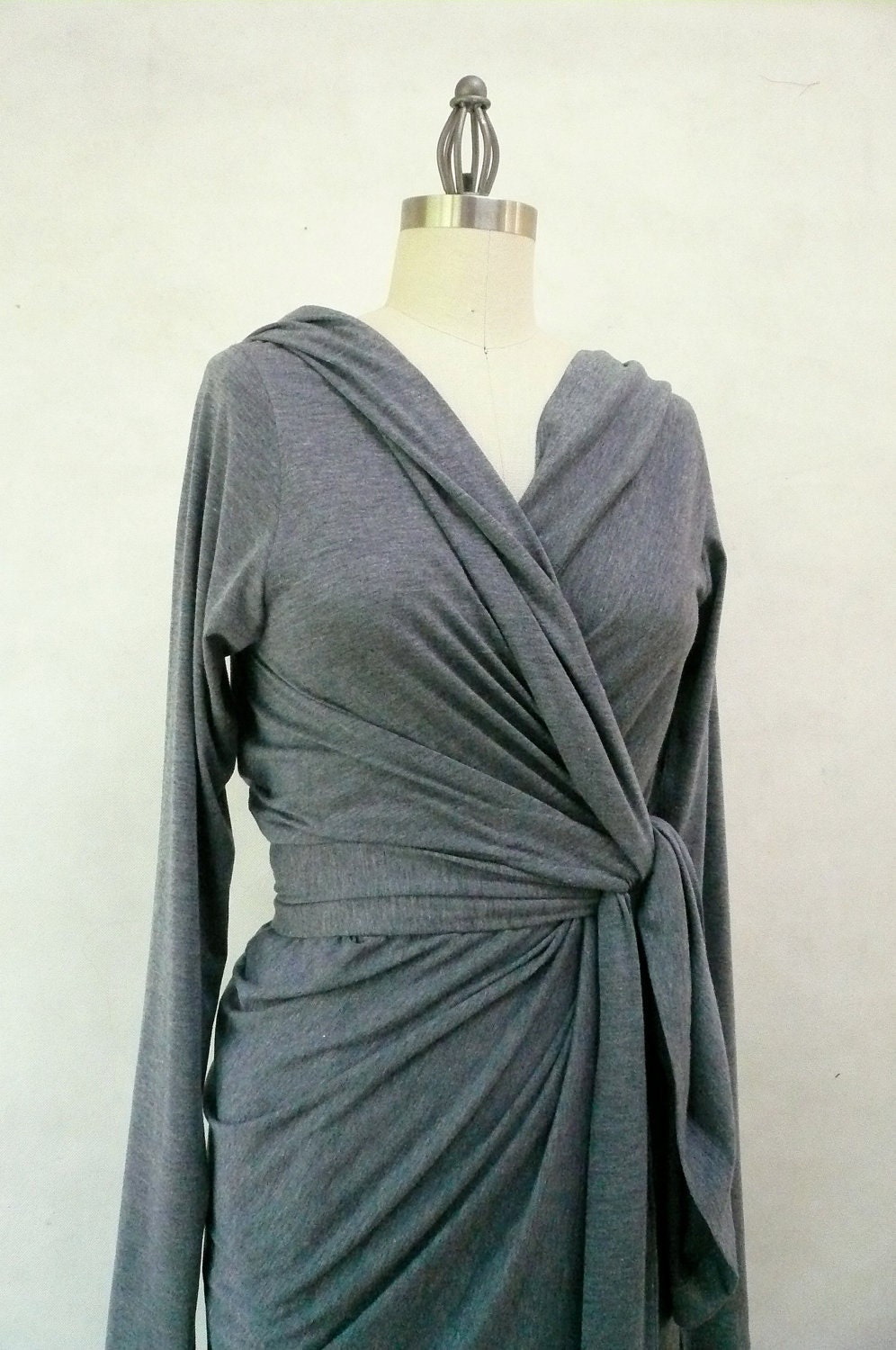 Grey Maria Severyna Wool Jersey hooded long sleeve Wrap dress