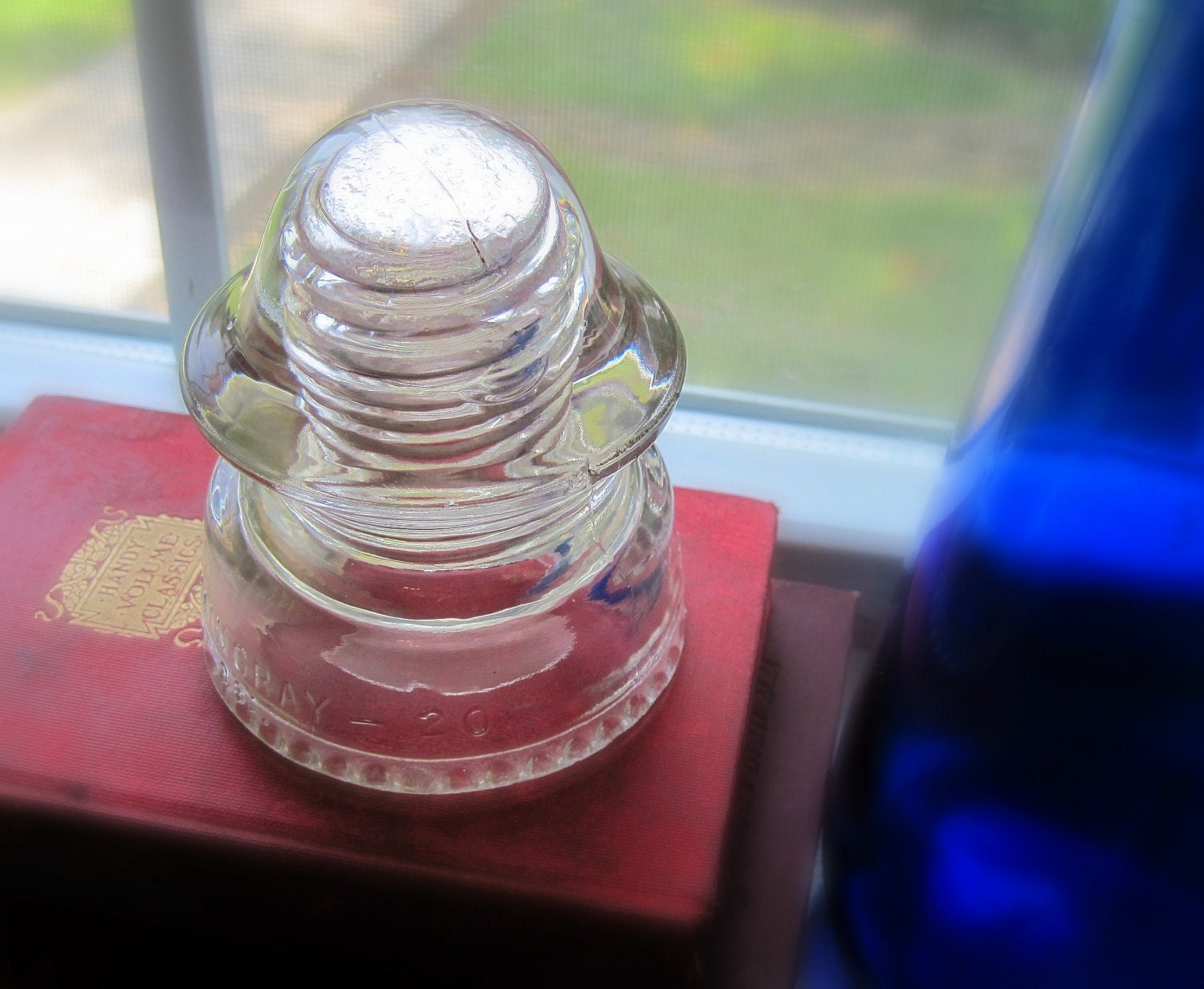 Vintage Hemingray- 20 Glass Electrical Insulator, Clear Glass, Paperweight, Vintage Decor