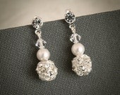 CHRISTI, White or Ivory Pearl and Crystal Drop Bridal Wedding Stud Earrings, Silver Wedding Bridal Earrings, Bridesmaid Jewelry