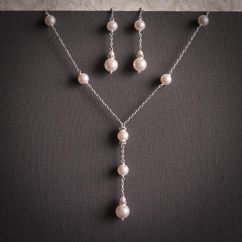 DELILAH, Bridal Jewelry SET, Wedding Jewelry SET, Pearl and Rhinestone Bridal Necklace, Crystal Drop Wedding Earring, Bridesmaid Jewelry