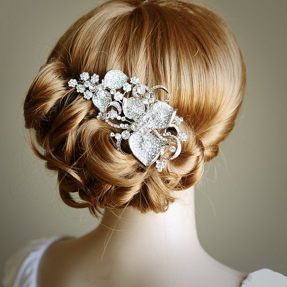STACIA, Eye-Catching LARGE Rhinestone Flower Bridal Hair Comb, Art Deco Wedding Hair Accessory, Vintage Inspired Wedding Crystal Comb