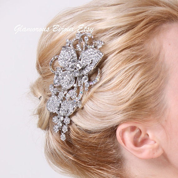 STACIA, Eye-Catching LARGE Rhinestone Flower Bridal Hair Comb, Art Deco Wedding Hair Accessory, Vintage Inspired Wedding Crystal Comb