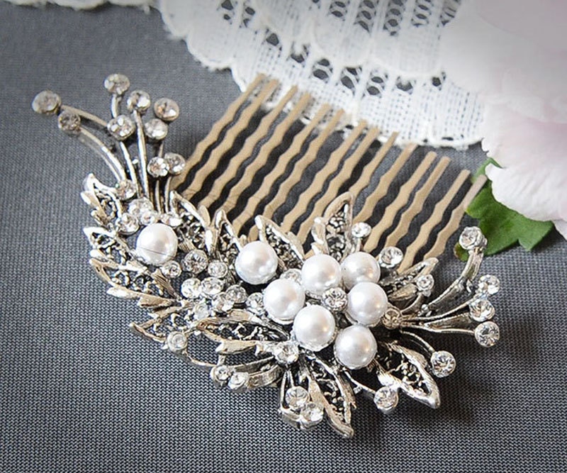 ELYNN, Vintage Style Bridal Hair Comb, SWAROVSKI Crystal and Pearl Wedding Hair Comb, Victorian Flower Hair Accessory (Signature Collection)
