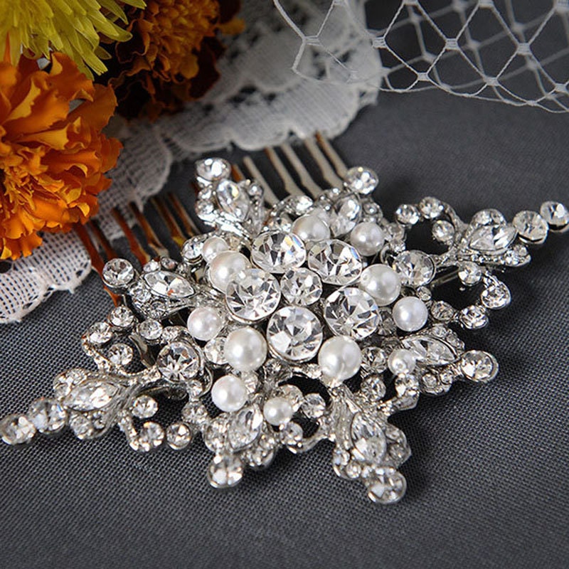 ZEPHRINE, Wedding Hair Comb, Vintage Inspired Rhinestone and Pearl Bridal Hair Comb, Wedding Bridal Hair Accessories, Old Hollywood Style