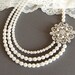 CATERINE, Vintage Style Bridal Necklace, SWAROVSKI Crystal and Pearl Necklace, Flower Bouquet Bridal Necklace, White, Ivory, Bridal Jewelry