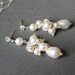 REGINA, Swarovski Crystal and Pearl Cluster Wedding Bridal Earrings in Ivory or White, Rhinestone Drop Dangle Bridal Wedding Stud Earrings