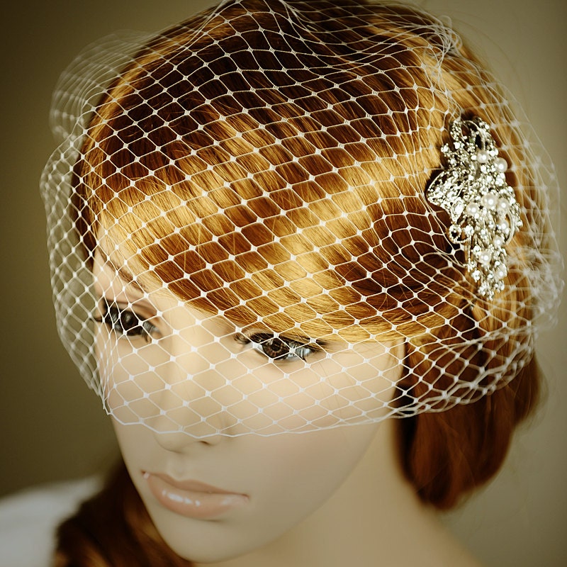 Classic Birdcage Veil, French Veiling, Wedding Bridal Veil, Bridal Bandeau, Vintage Style Wedding Bird Cage Veil, Avail. in White or Ivory -