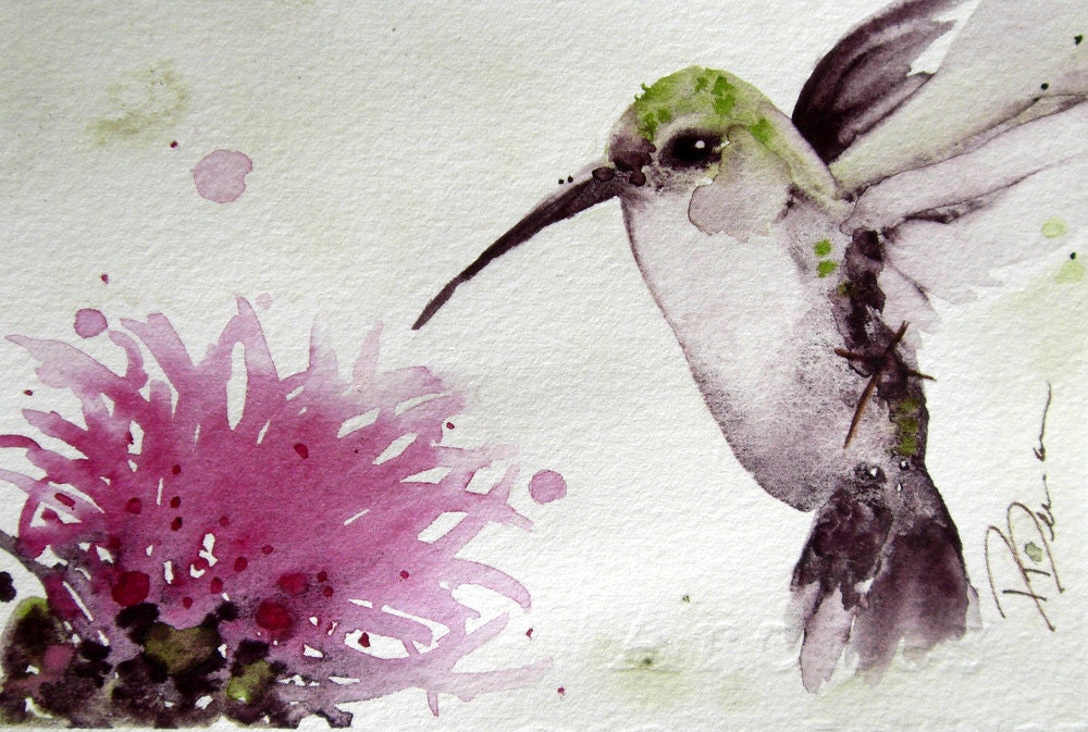 Hummingbird Original Watercolor Painting Bird Art
