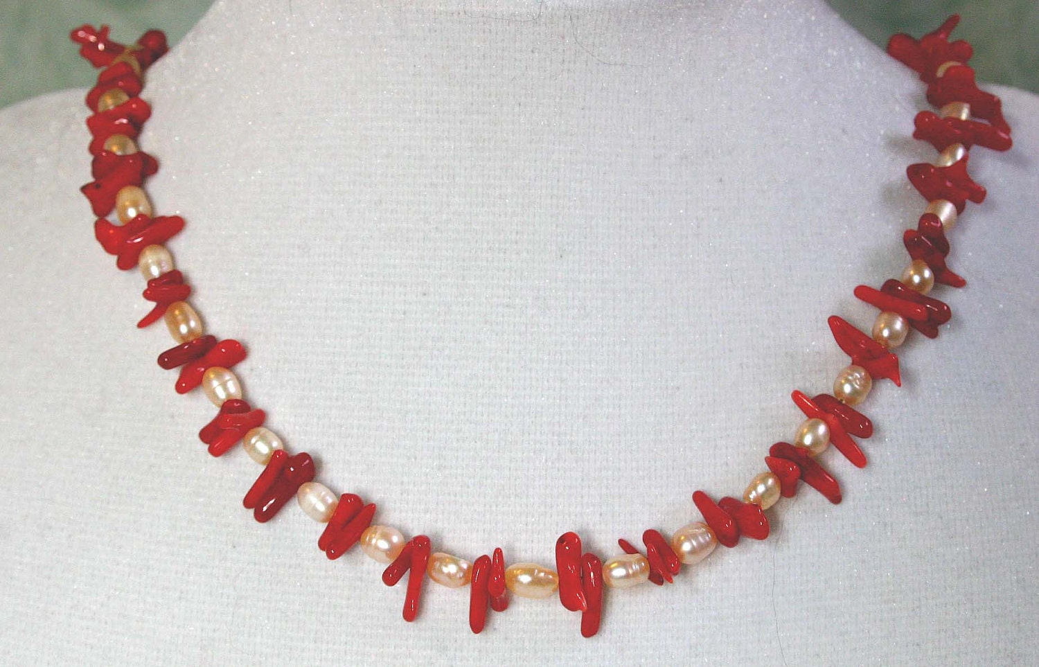 Red Coral and White Pearl Necklace