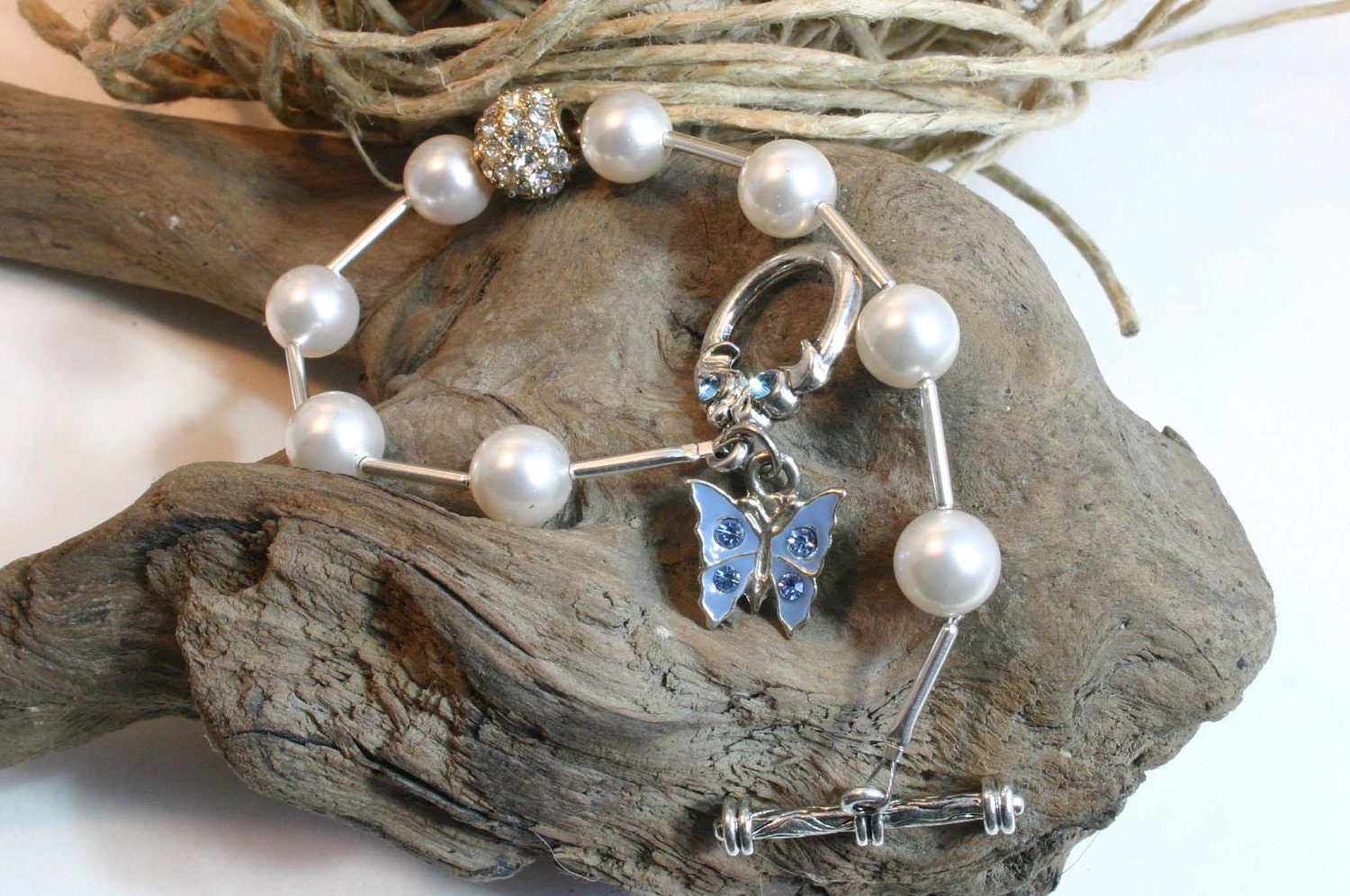 Seaside Swarovski Pearl and Butterfly Toggle Bracelet