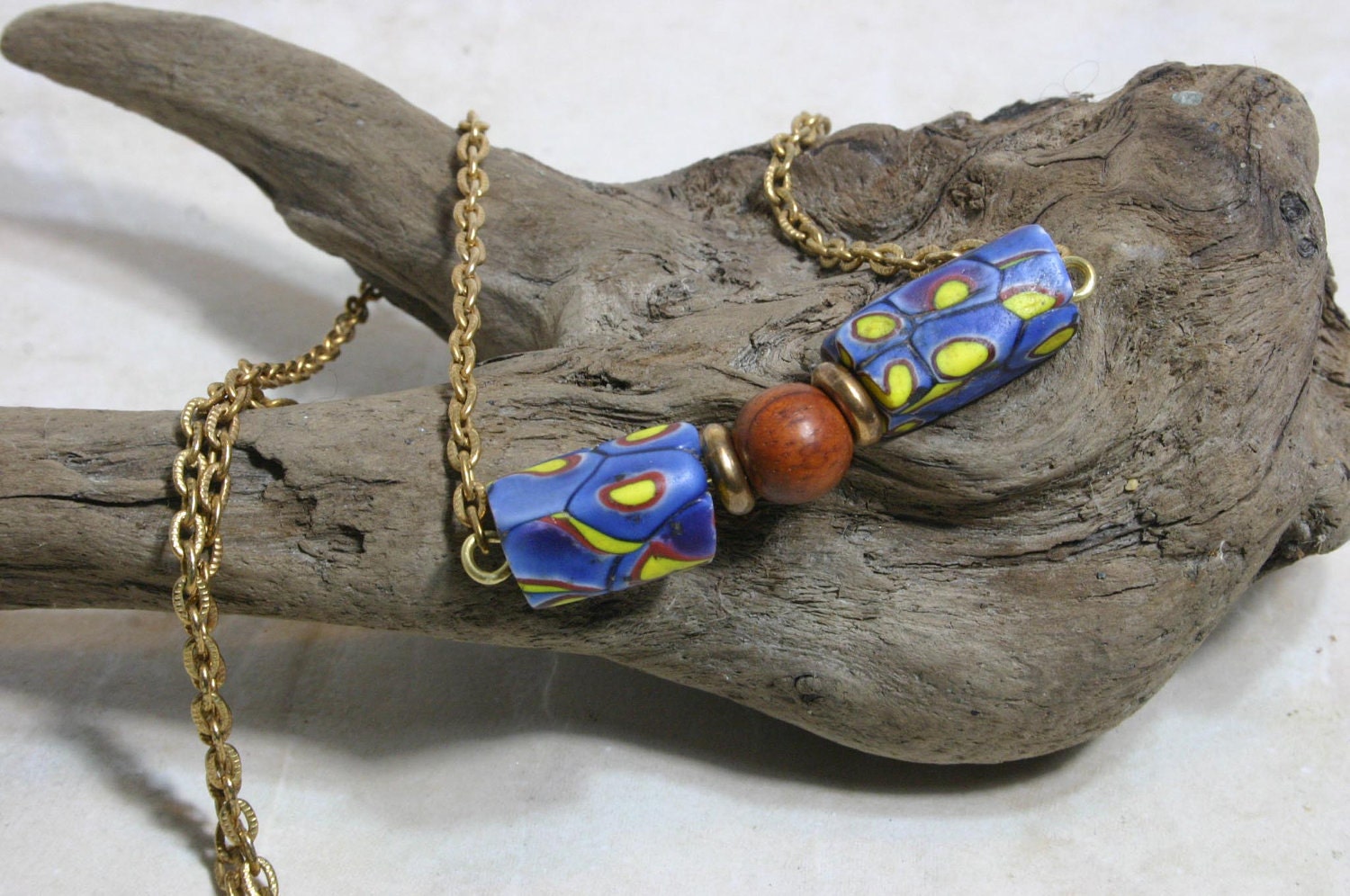 Blue and Yellow Polymer Necklace