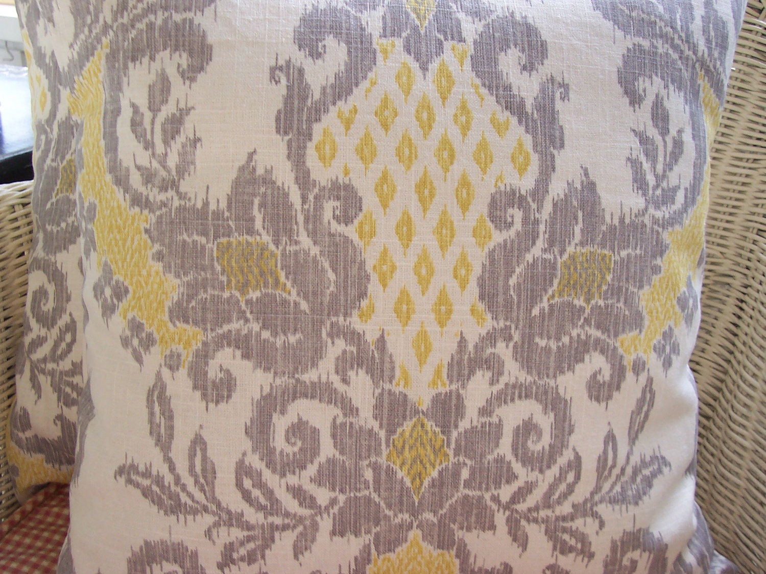 Decorative Pillows Ikat Throw Pillow Damask Accent Pillow Two Gray Yellow Ikat Waverly Pillow Cushion Covers, 18x18 Throw Pillows