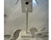 One BLUEBIRD on Heart Base - Lover's  Gift - Wedding Place Card or Wedding Cake Topper - Birthday Cake Topper  by Will Kay Studios