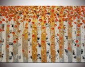 Free shipping - Original Contemporary Abstract  Textured Forest Aspen Painting - Knife - Metallic Colors
