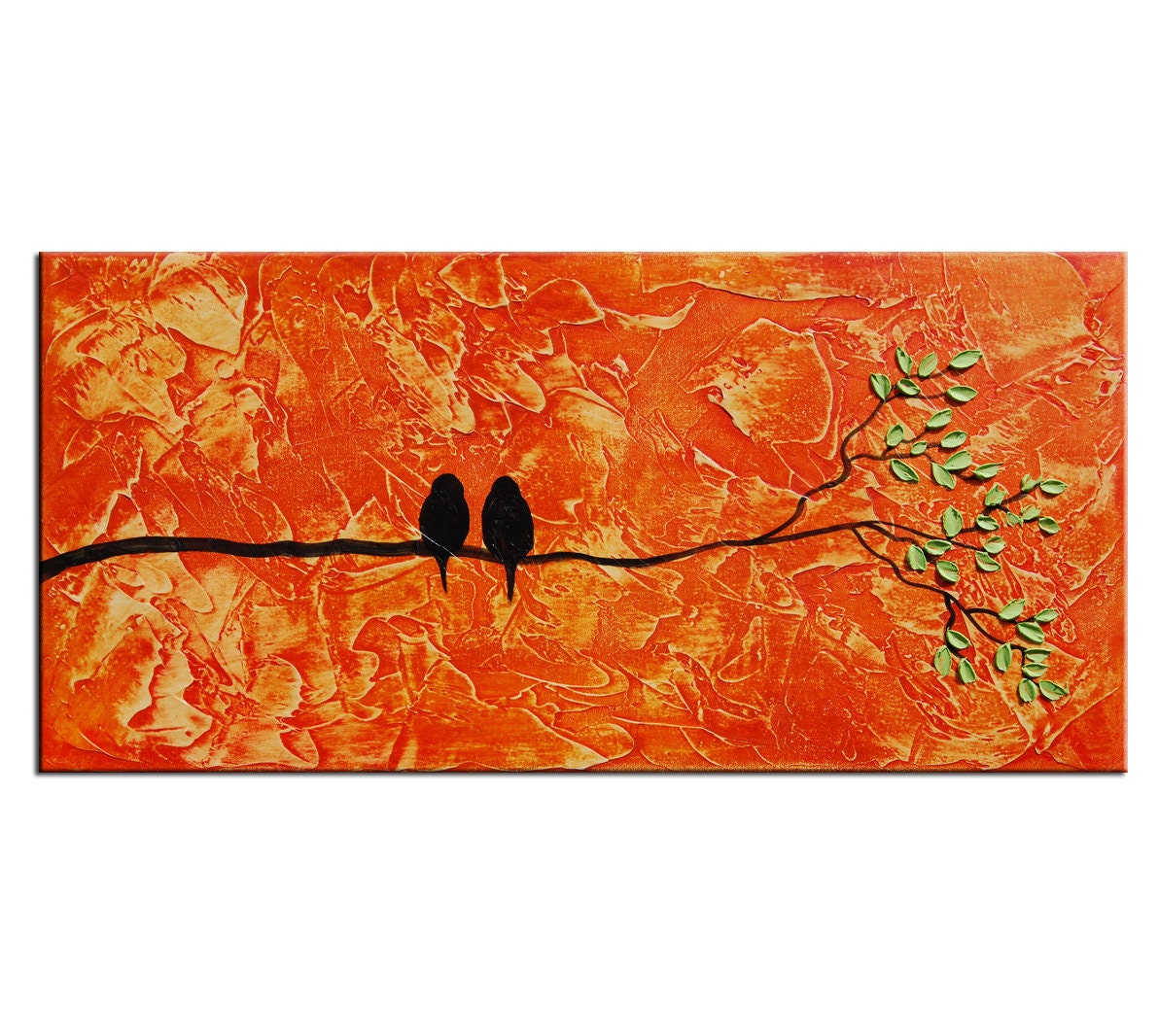 Ready to ship - Art Painting Abstract Birds Painting, Textured Modern Contemporary - Textured Impasto Birds on Tree
