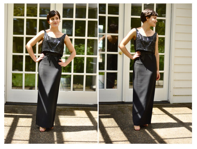 60's Black Sequin Top Party Dress (Size: XSmall)
