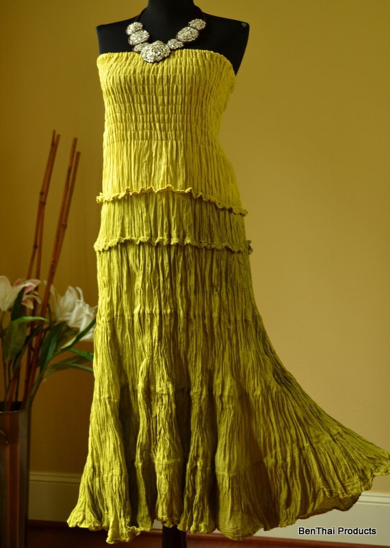 Tie Dye Handdyed Dress Or Maxi Long Skirt Summer Sundress Casual Cocktail Crochet  in Lime Green