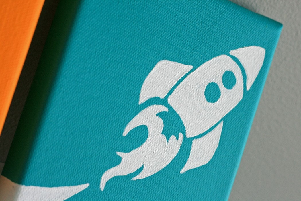 Rocket Painting Series of 3 for a baby nursery, kids bedroom or playroom (each panel 5x7")