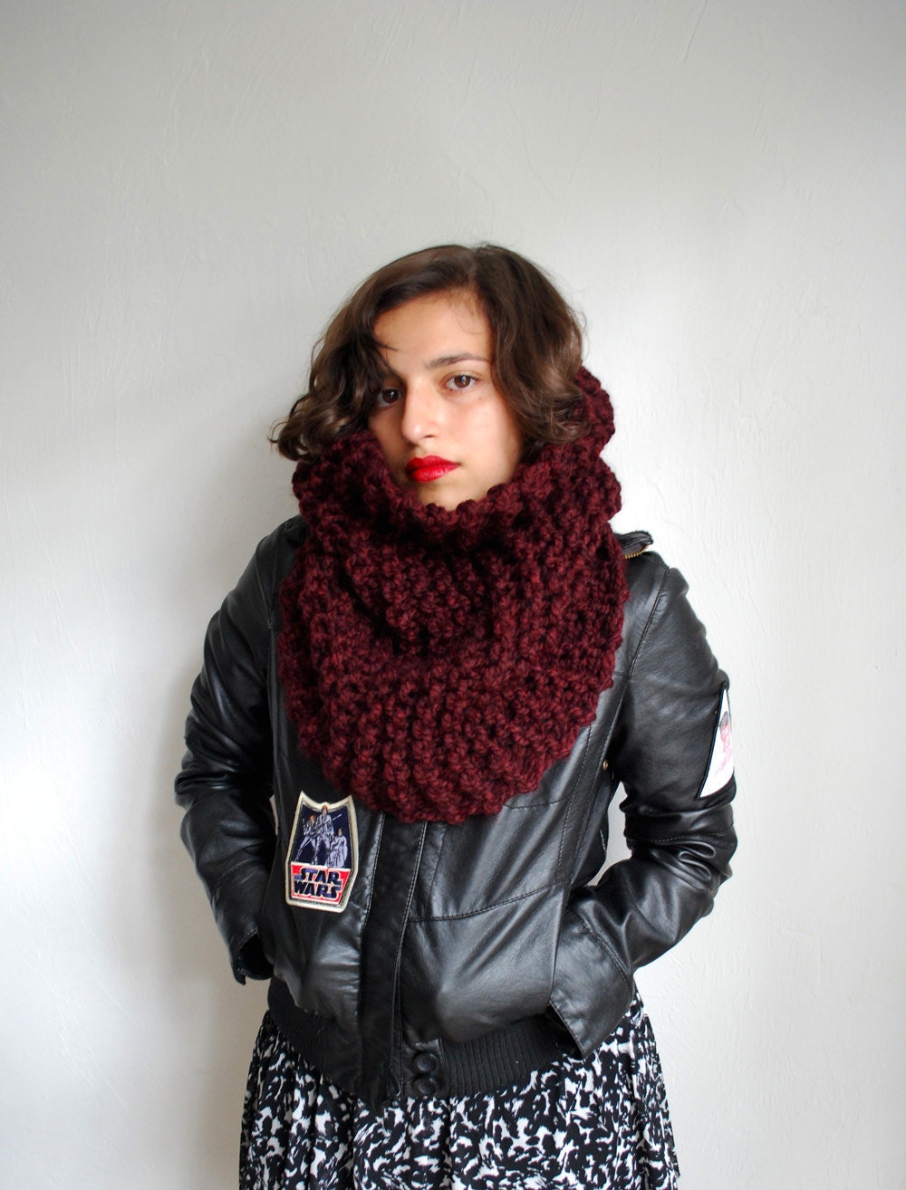 The Manhattan Cowl Hand Knit in Scarlet Wool Blend - READY TO SHIP