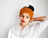 Classic Headband Hand Crocheted in Mustard Wool Blend - MADE TO ORDER