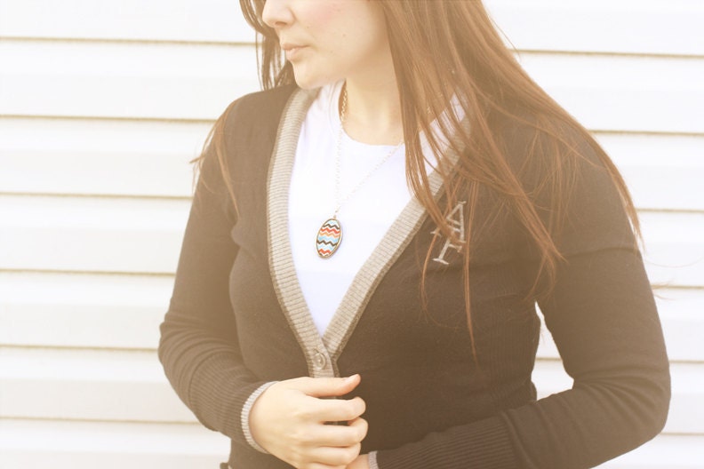 Fabric Pendant Necklace "Chevron Waves" in Candy Confetti