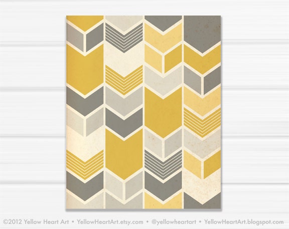 Graphic Fine Art Chevron Geometric Print in Mustard and Gray / 8x10 / by Yellow Heart Art