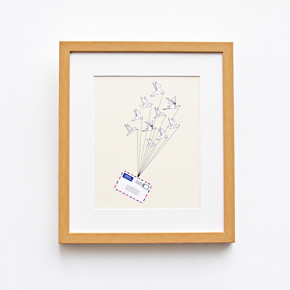 Airmail - Origami, Art Print, 8" x 10" (20cm x 25cm) on Cream
