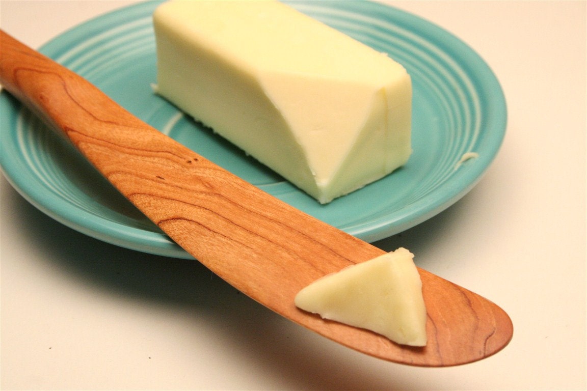 Large wooden spreader knife kitchen utensil carved from salvaged Cherry wood
