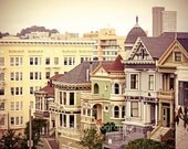 San Francisco Photo. "Victorian" 8.5x11. Vintage. Painted Ladies. City. Houses. Homes. purple. olive. green. beige. windows. roof. SF