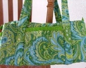 Lime Green and Aqua Paisley Quilted Hand Beaded Amy Bag Purse