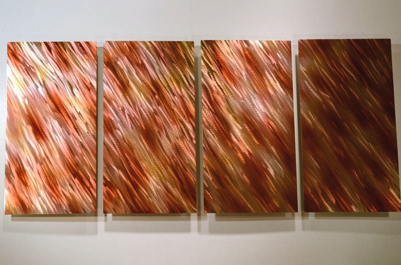 SHINY brown painting signed metal artwork classy original wall decor 55"x24" by luboart