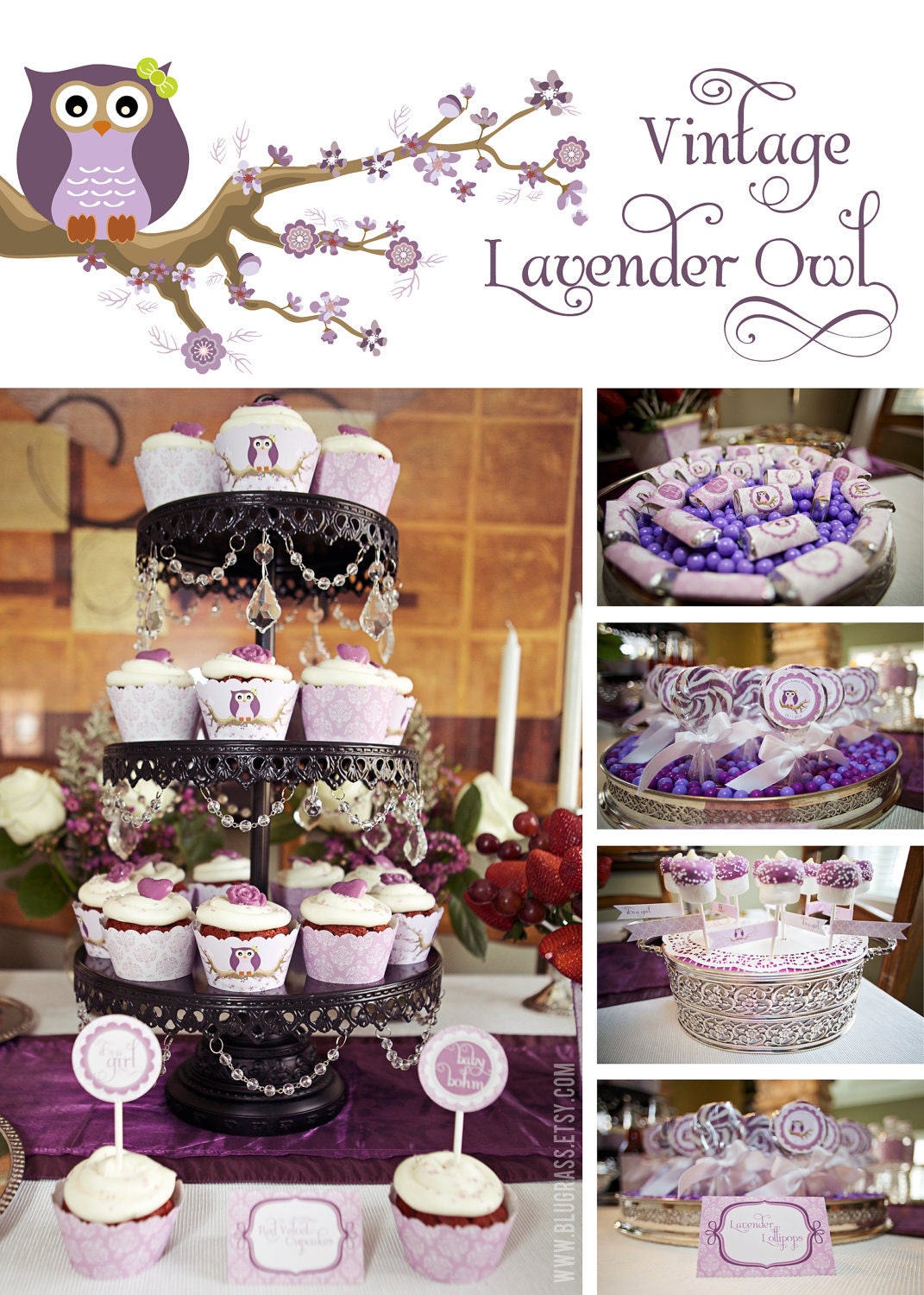 DIY printable baby shower or birthday party package - vintage owl