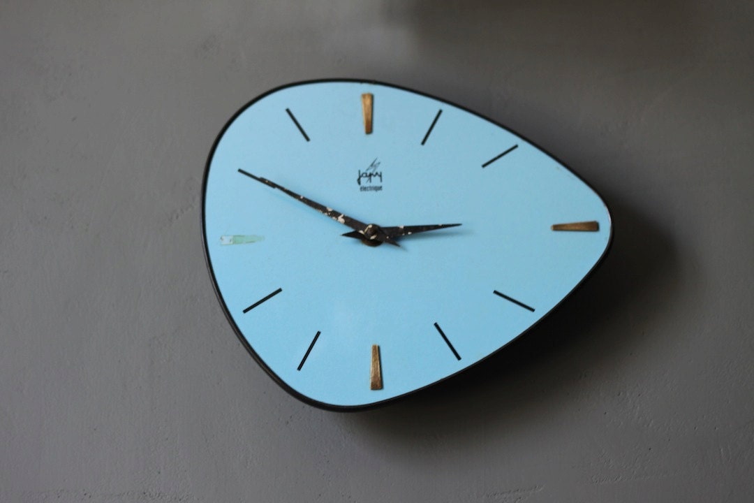 Vintage Mid Century / Retro 60's French Japy Blue Wall Clock