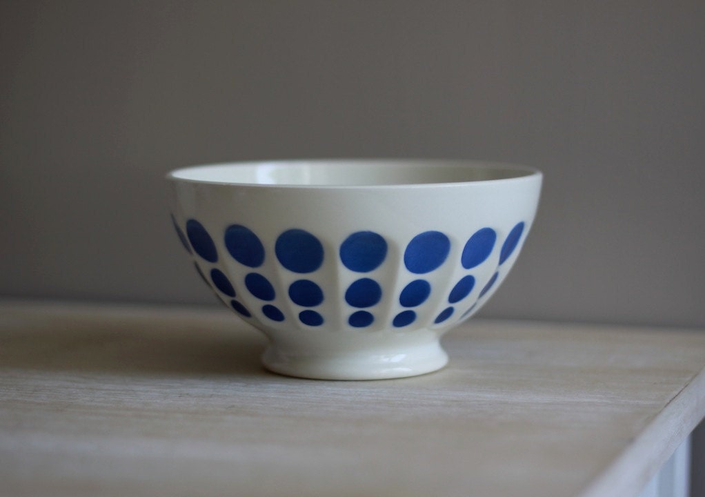 Large Vintage Digoin Blue Cafe Au Lait Bowl Shabby Chic RESERVED For IK