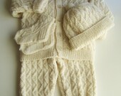 Hand Knitted Baby Set - Cardigan, Pants, Hat and Socks - Natural White, 2 - 3 years