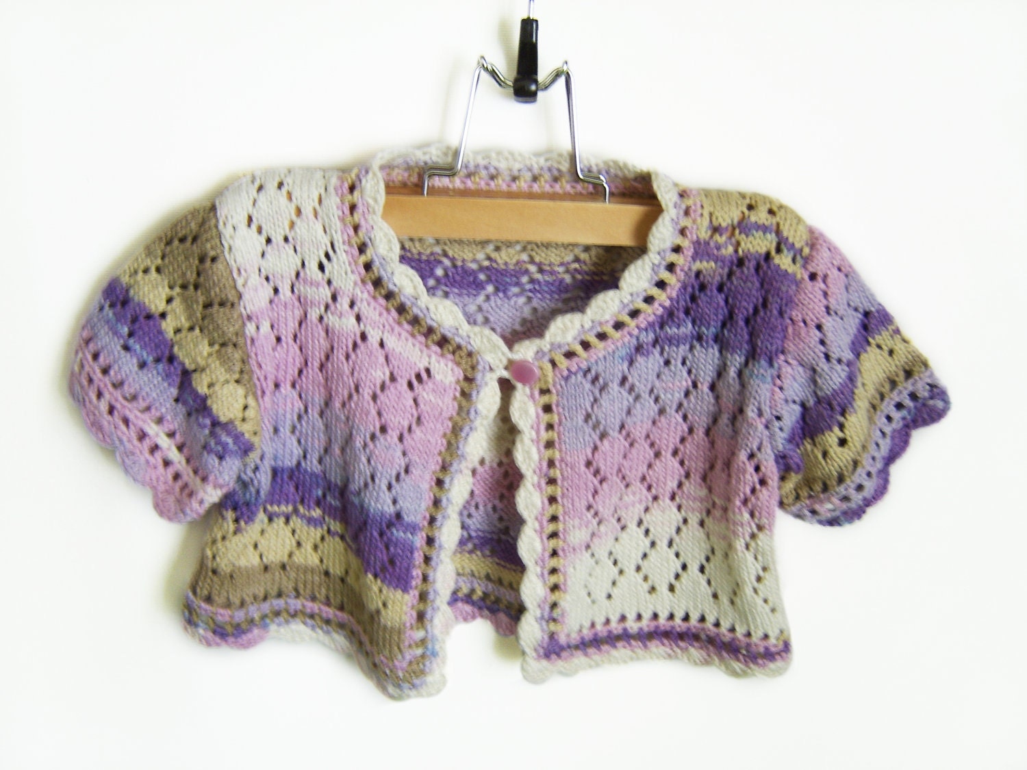 Knitted Baby Bolero Jacket - Lavender, 2 - 3 years - SasasHandcrafts