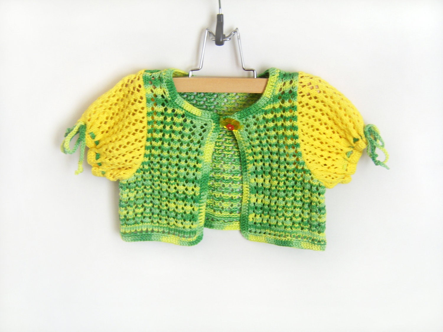 Knitted Baby Bolero Jacket - Yellow and Green, 1.5 - 2 years