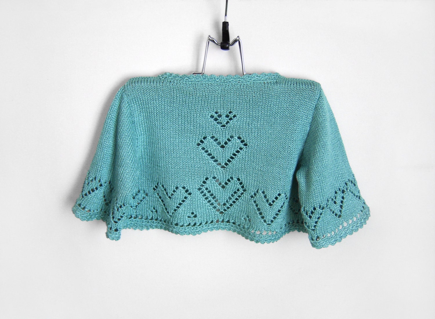 Knitted Baby Bolero Jacket - Turquoise Blue, 2 - 2.5 years