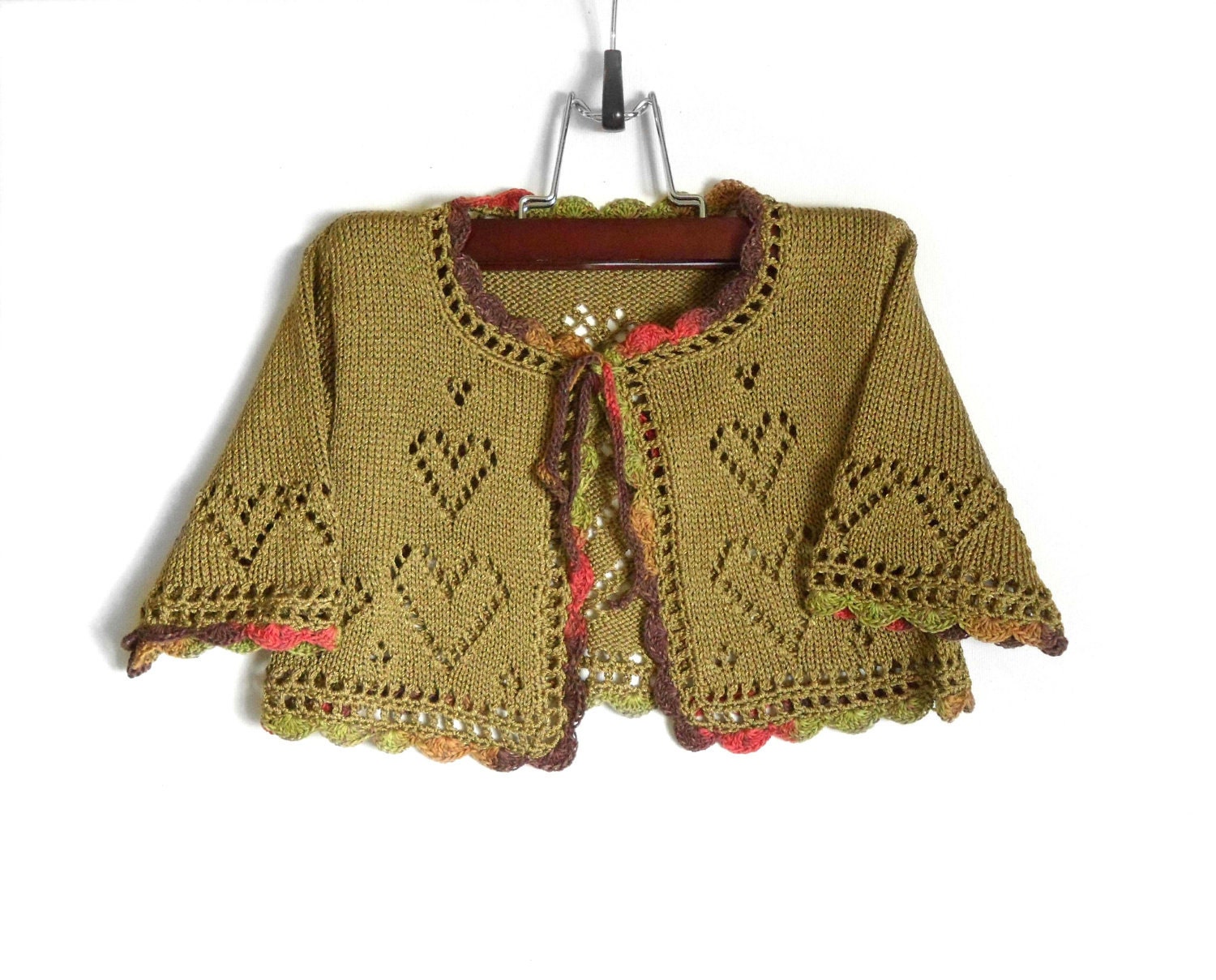 Knitted Baby Bolero Jacket - Olive Green, 2 - 2.5 years
