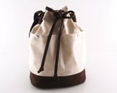 Two tone canvas bag / tote / purse / Draw string / hurood