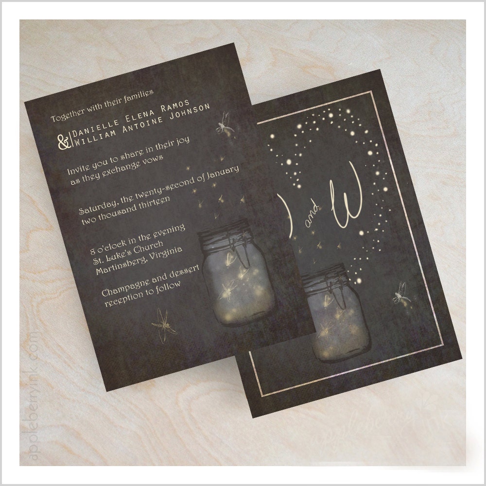 Loving Fire Flies Mason Jar Wedding Invitation Sample