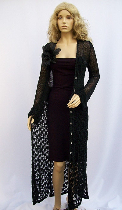 Black crocheted coat -FREE SHIPPING-