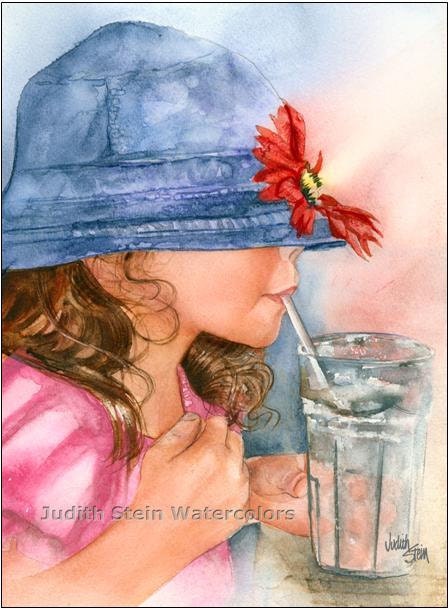 BLUE HAT Soda Pop Girl 15x11 Giclee Watercolor Print