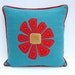Art pillow, flower pillow, turquoise and red pillow