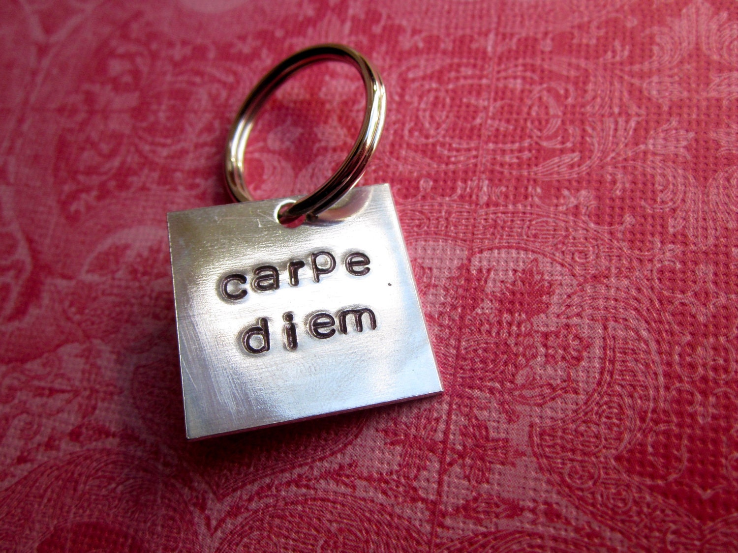 Custom Hand Stamped Square Keychain- Pick your phrase