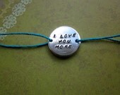 Custom Hand Stamped Circle Charm Hemp Bracelet (Pick your Phrase, Font, and Color)