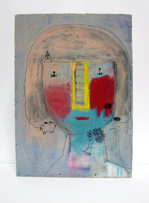 Unrealistic girl/.Original Painting on wooden box 2011